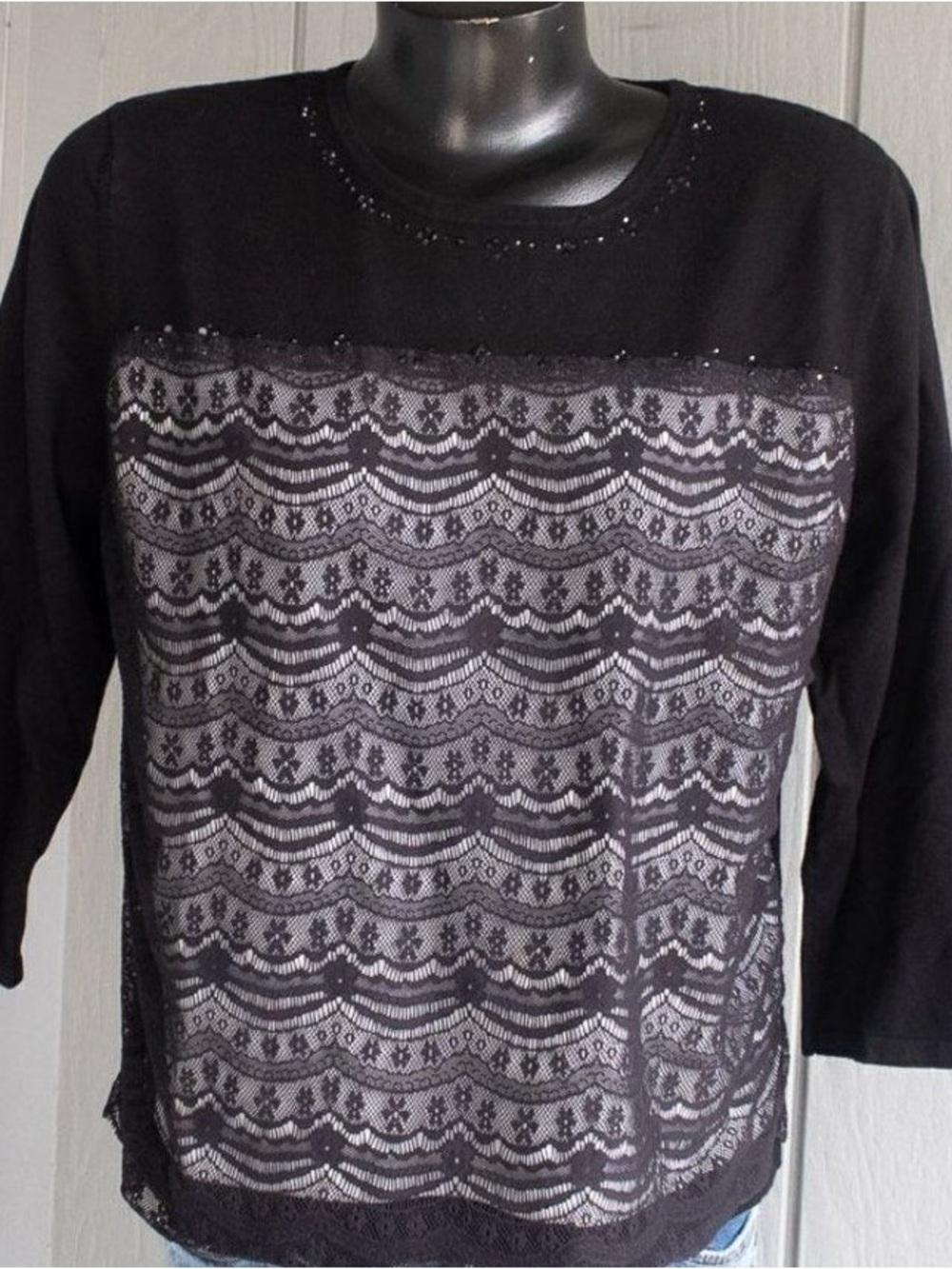 Women's Black Lace Front Knit Top